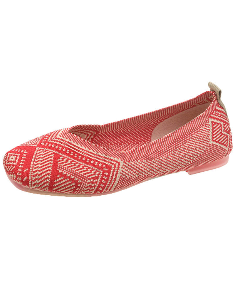 Red Knit Boutique Print Flat Shoes