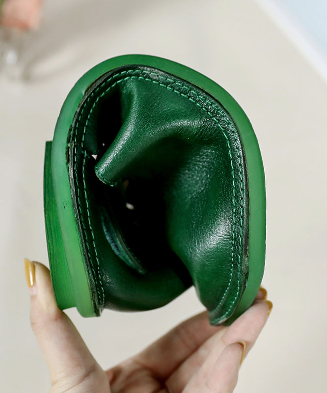 Green Cowhide Buckle Strap Flat Shoes