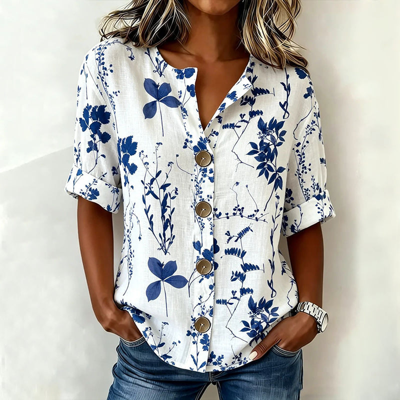 Mia | Vintage Leaf Print Blouse