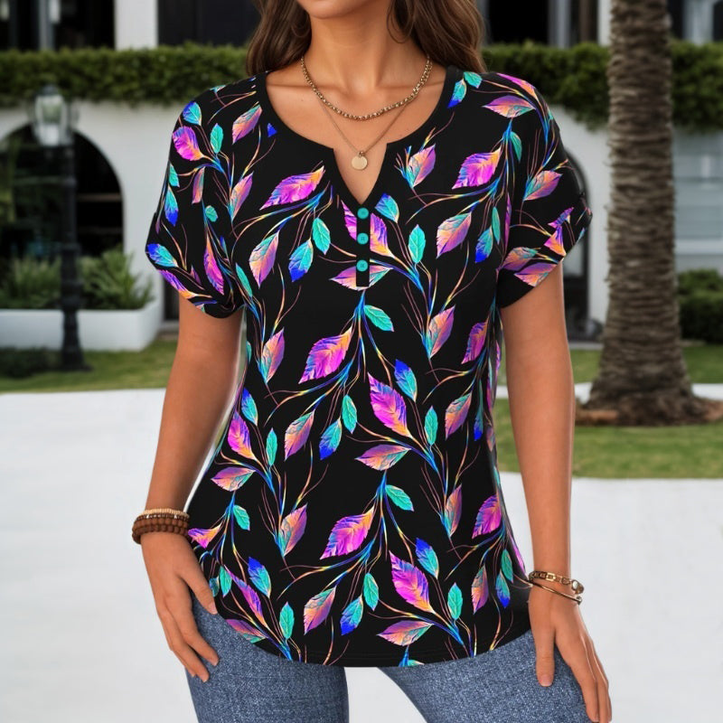 Aria | Blouse with Colorful Leaf Print