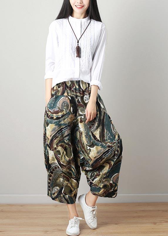 Denim Blue Elastic Waist Linen Harem Pants