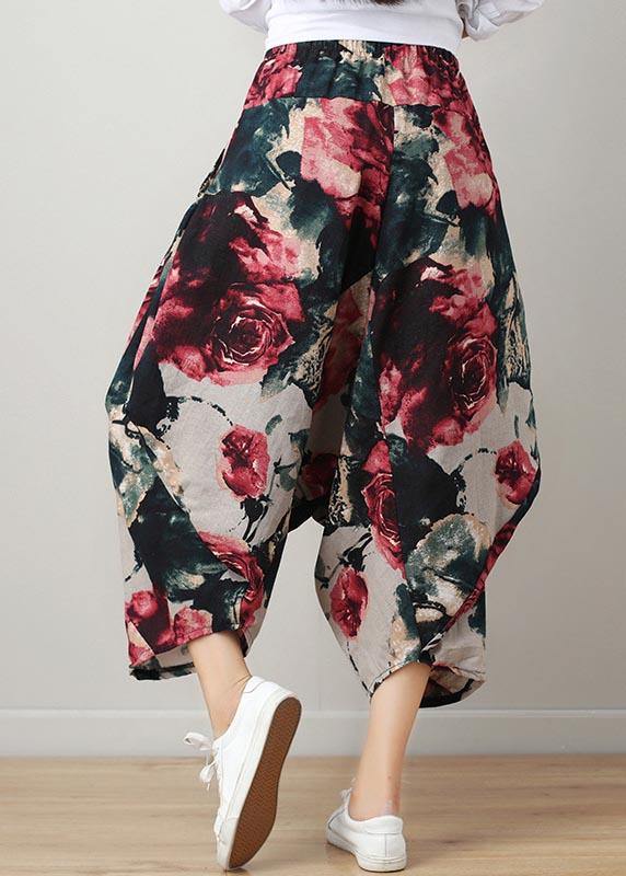 Denim Blue Elastic Waist Linen Harem Pants