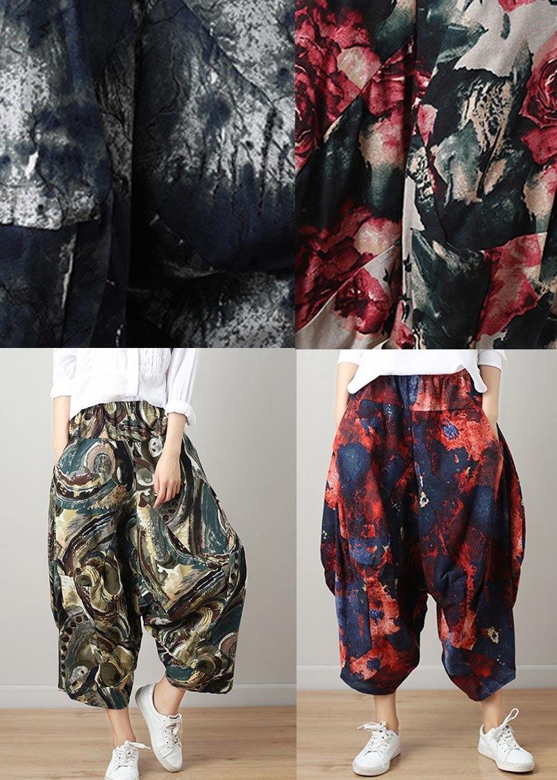 Denim Blue Elastic Waist Linen Harem Pants