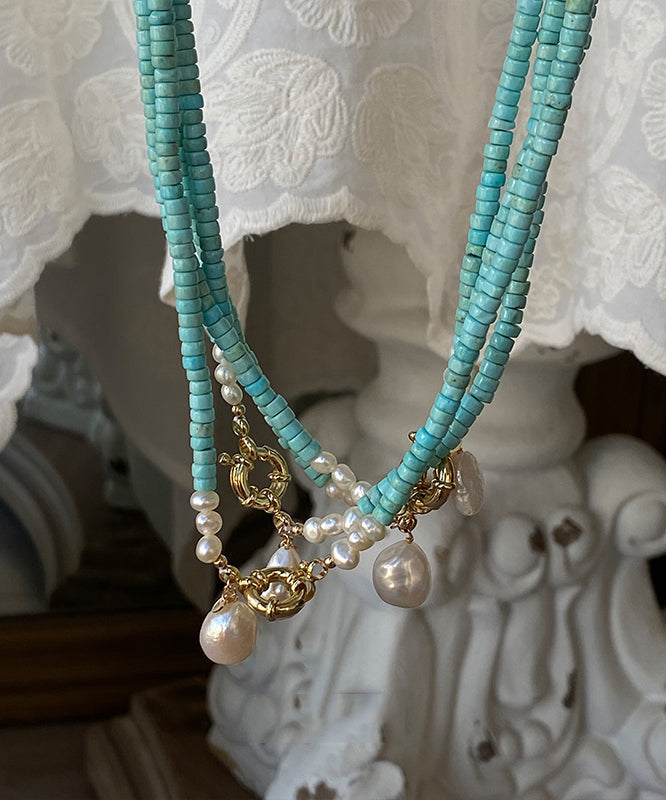 Green Turquoise Pearl Pendant Necklace