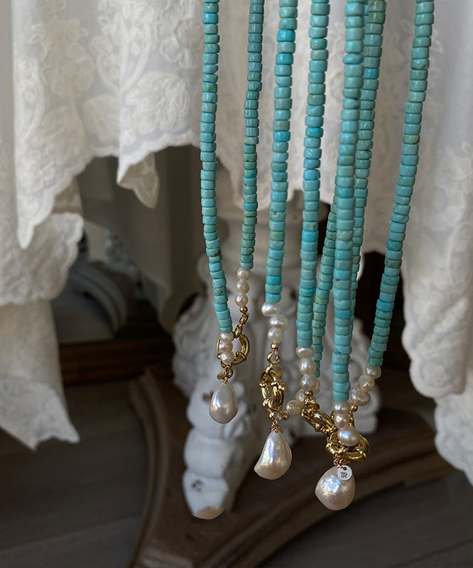 Green Turquoise Pearl Pendant Necklace