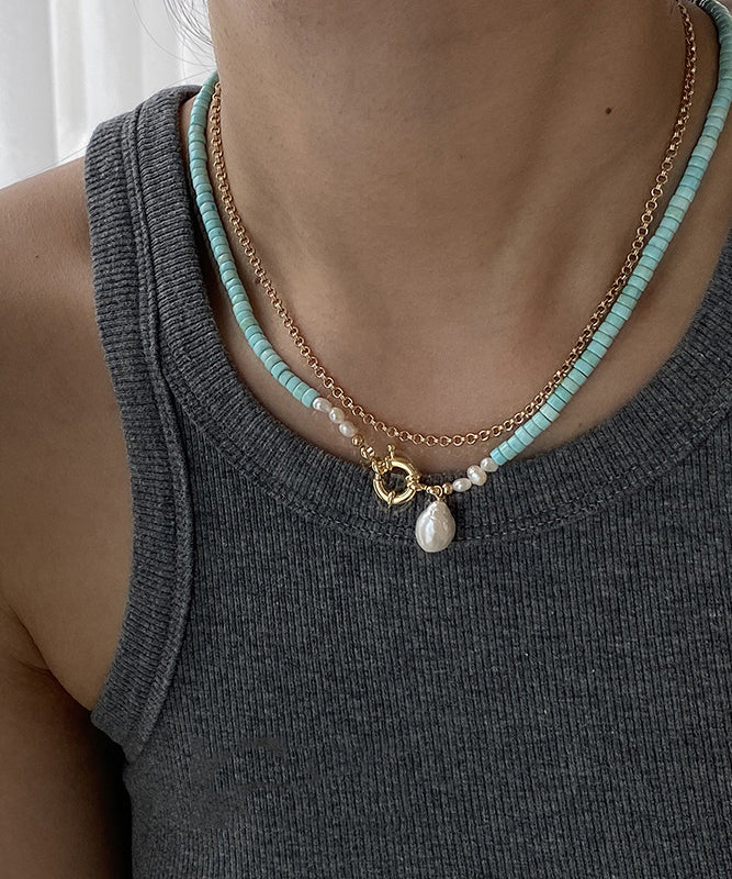 Green Turquoise Pearl Pendant Necklace