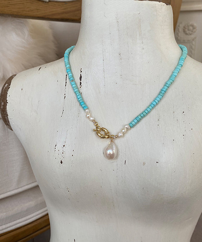 Green Turquoise Pearl Pendant Necklace