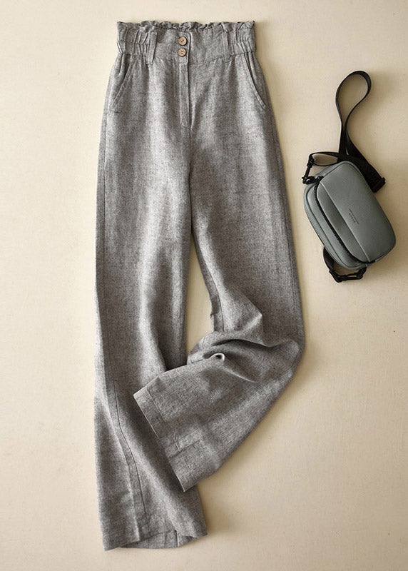 Grey High Waist Button Linen Pants