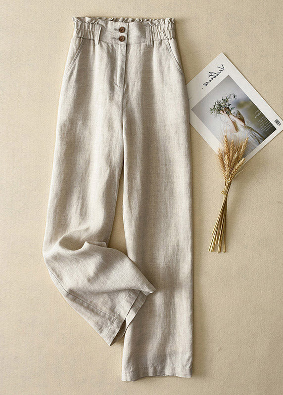 Grey High Waist Button Linen Pants