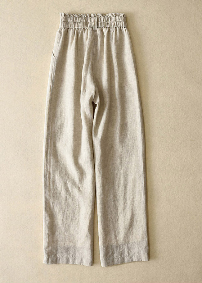 Grey High Waist Button Linen Pants