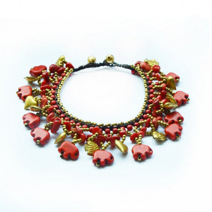 Red Copper Turquoise Elephant Bracelet