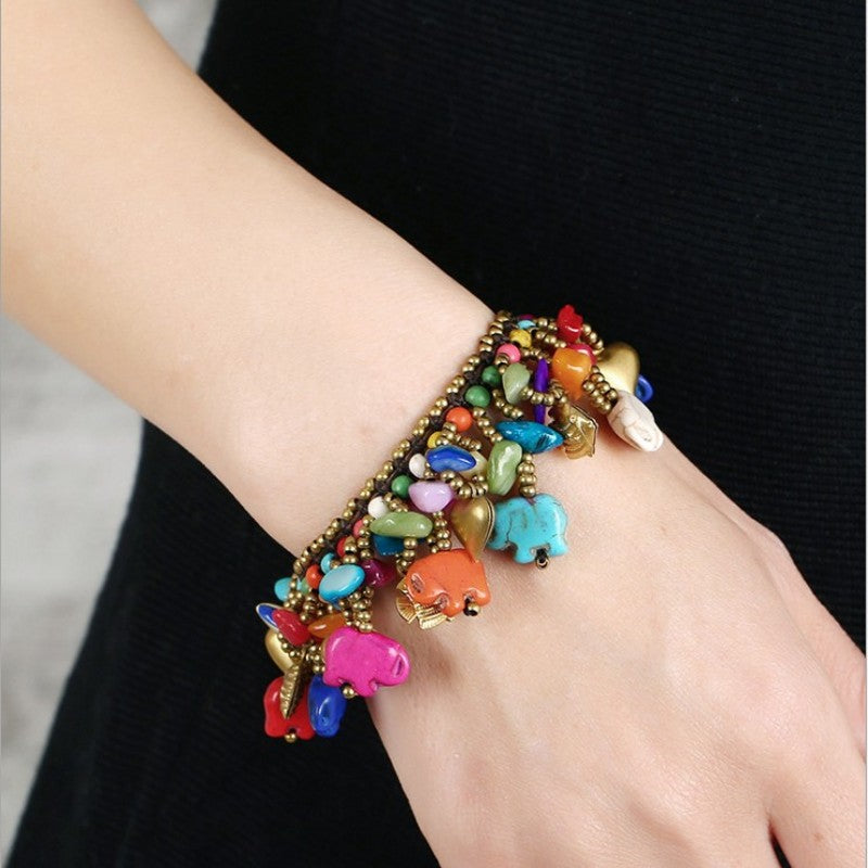 Red Copper Turquoise Elephant Bracelet