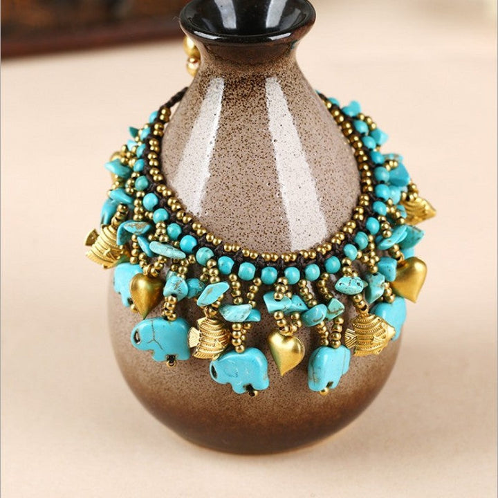 Red Copper Turquoise Elephant Bracelet