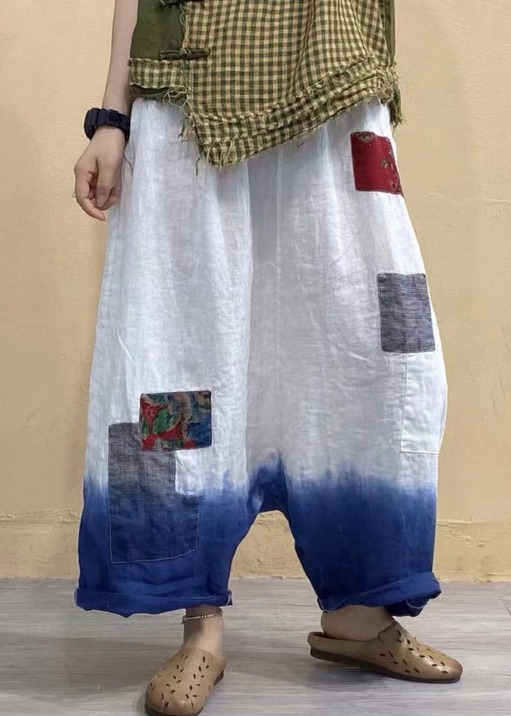 White Gradient Patchwork Linen Pants