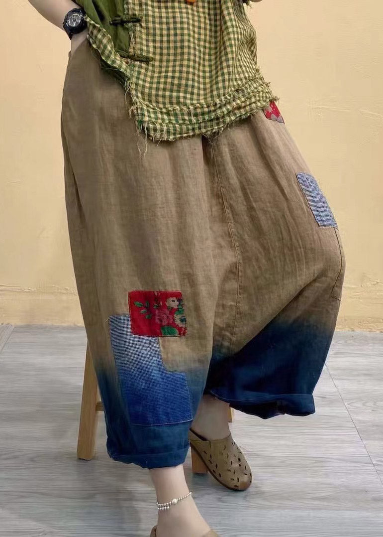 White Gradient Patchwork Linen Pants