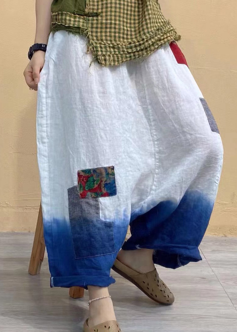 White Gradient Patchwork Linen Pants