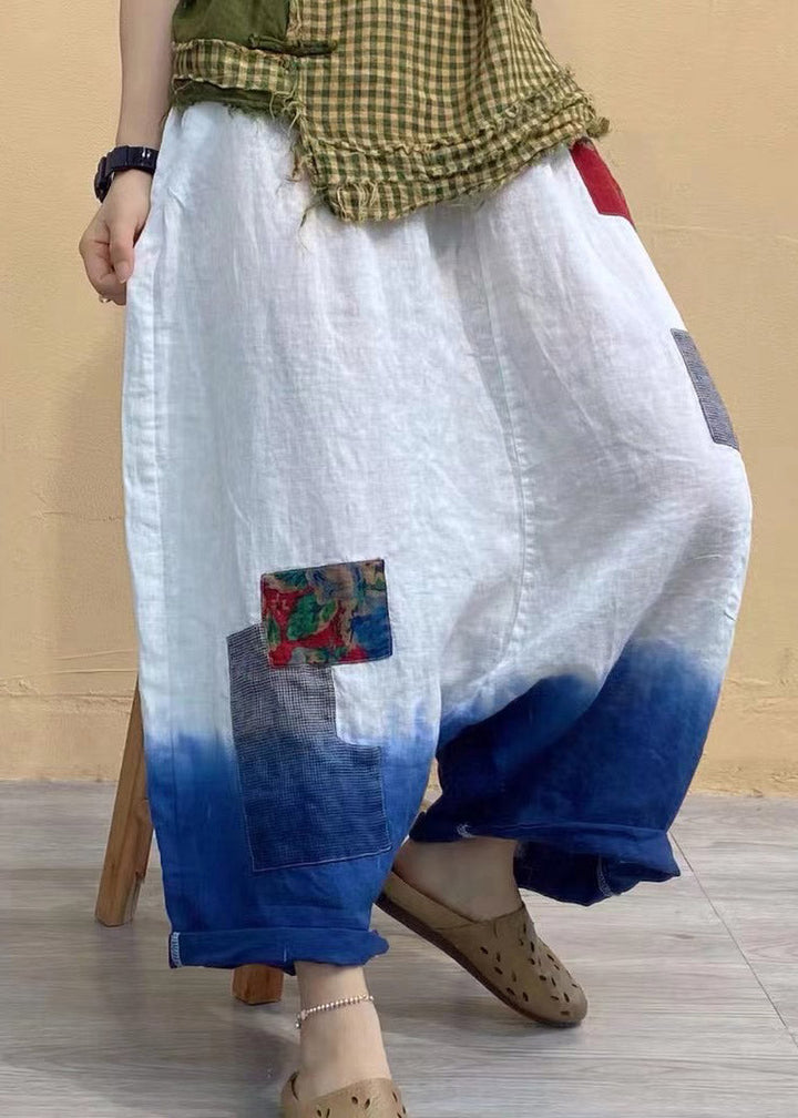 White Gradient Patchwork Linen Pants