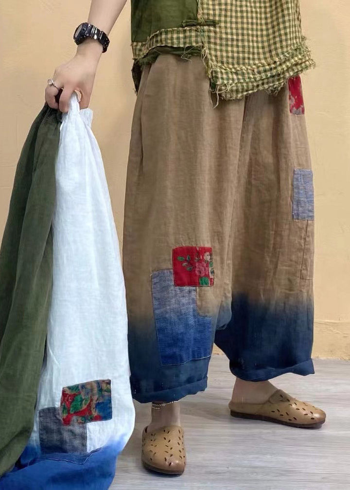 White Gradient Patchwork Linen Pants