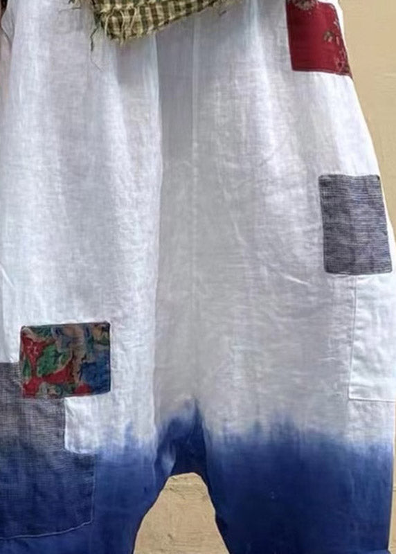 White Gradient Patchwork Linen Pants