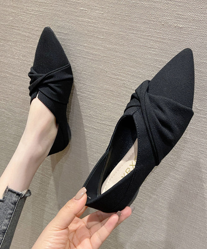 Black Suede Splicing Pointed Toe Flats