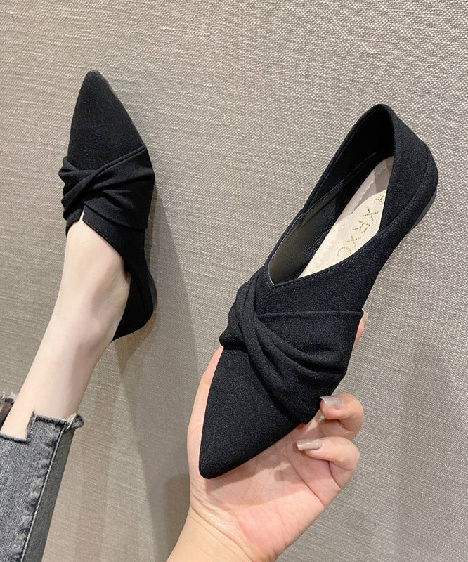 Black Suede Splicing Pointed Toe Flats