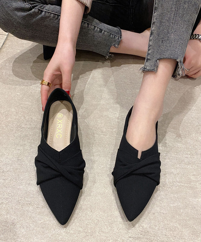 Black Suede Splicing Pointed Toe Flats