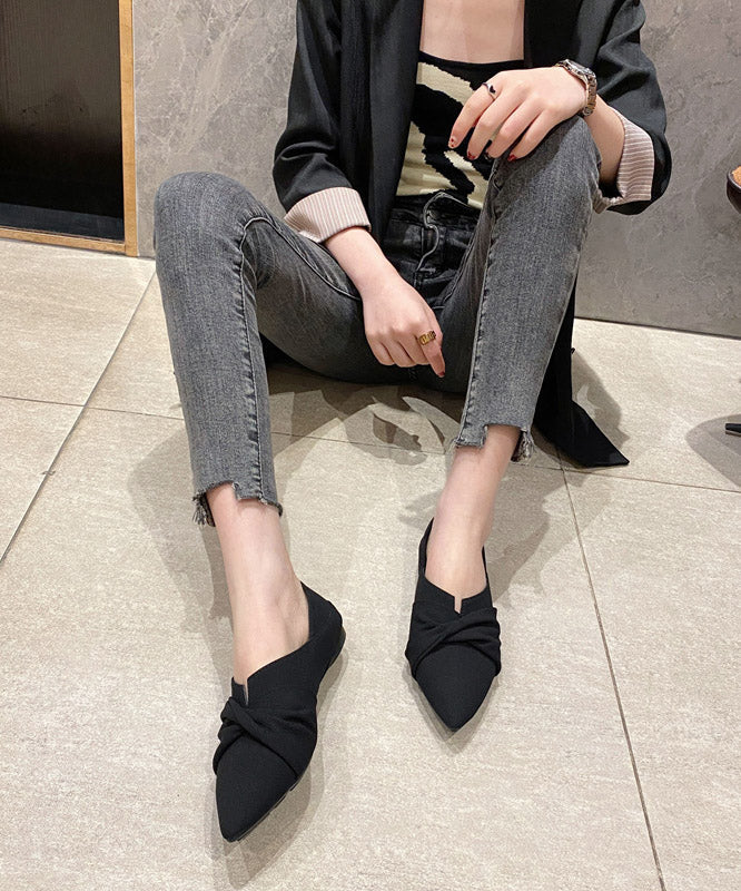 Black Suede Splicing Pointed Toe Flats