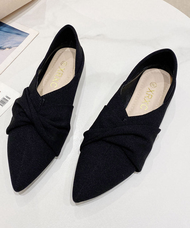 Black Suede Splicing Pointed Toe Flats