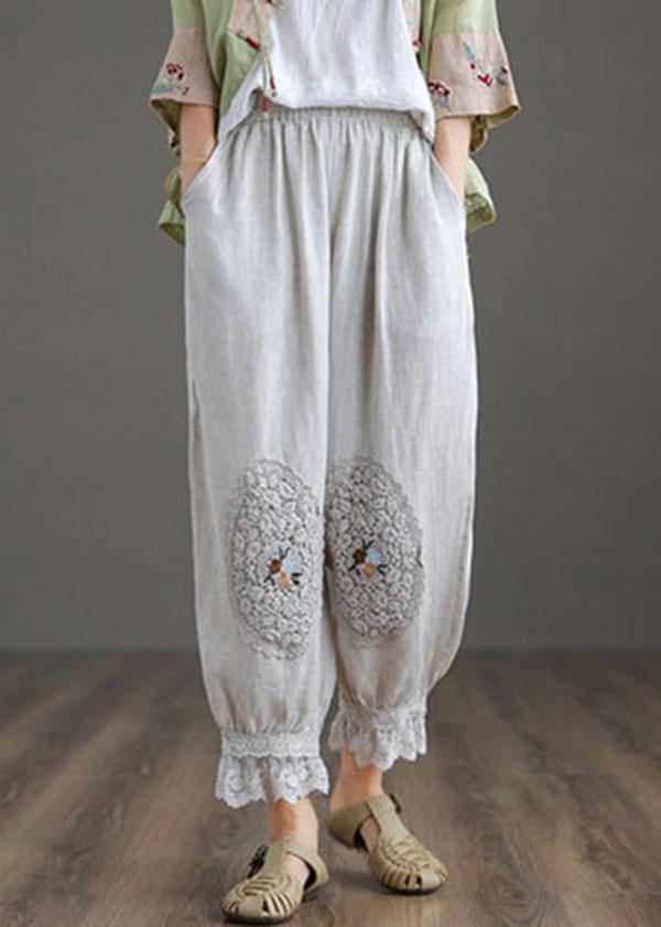 Nude Patchwork Hollow Linen Harem Pants