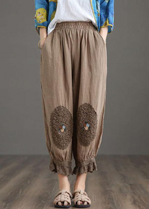 Nude Patchwork Hollow Linen Harem Pants