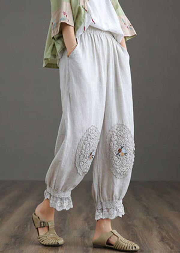 Nude Patchwork Hollow Linen Harem Pants