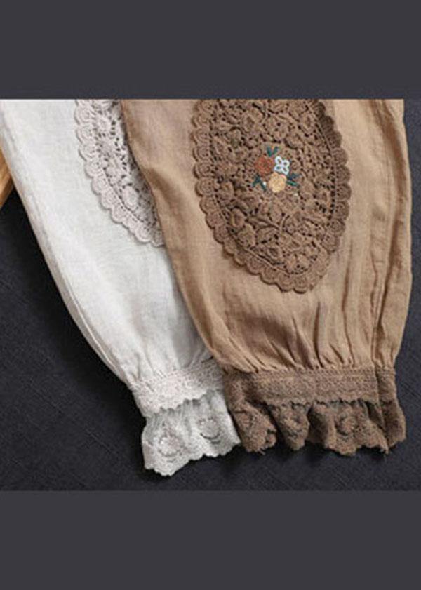 Nude Patchwork Hollow Linen Harem Pants