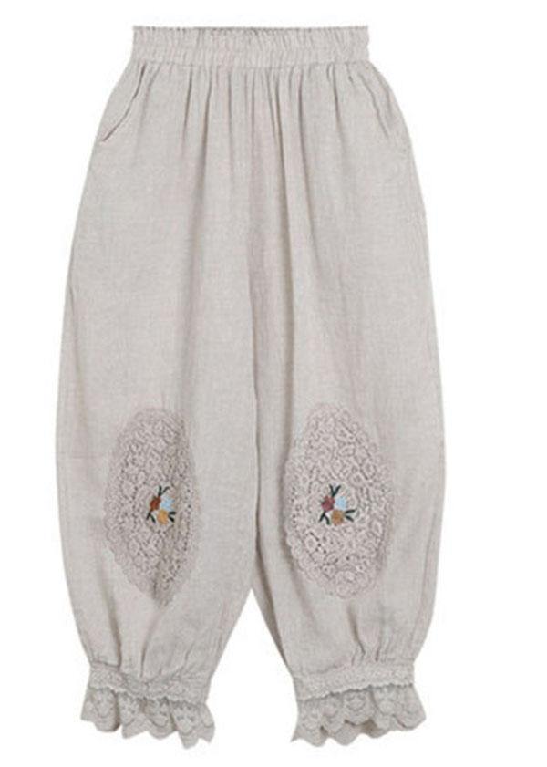 Nude Patchwork Hollow Linen Harem Pants