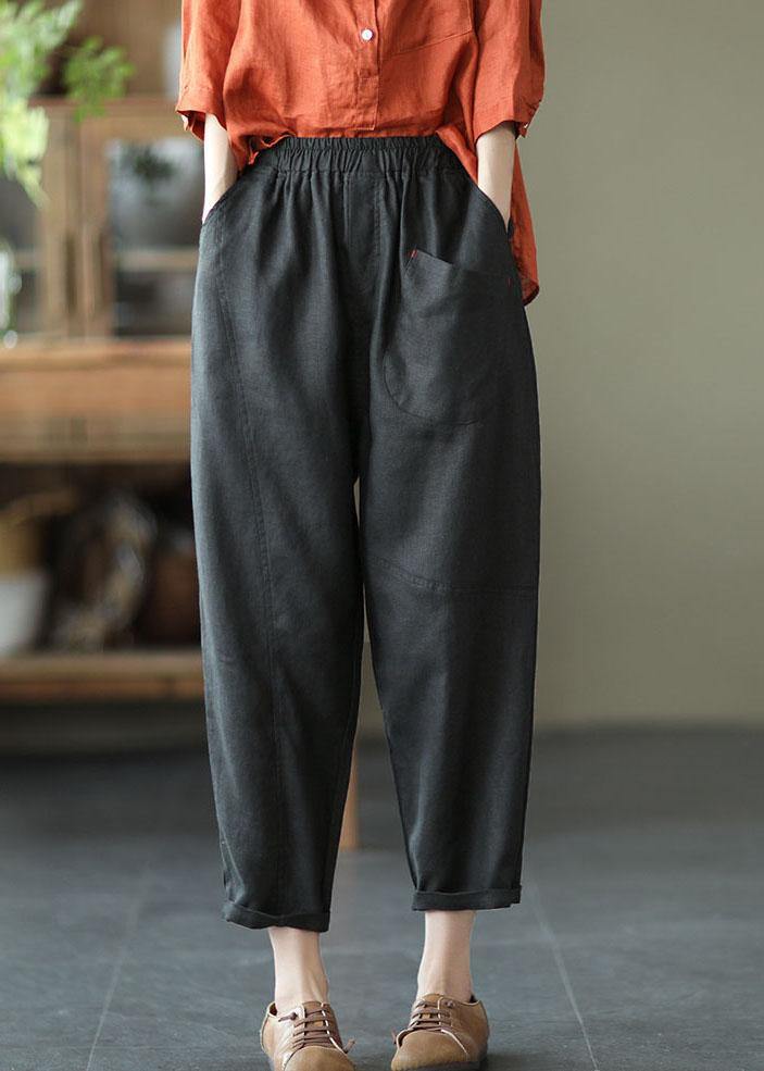 Beige Elastic Waist Linen Harem Pants