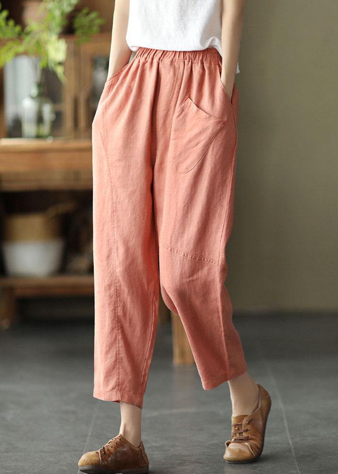 Pink Casual Patchwork Linen Pants