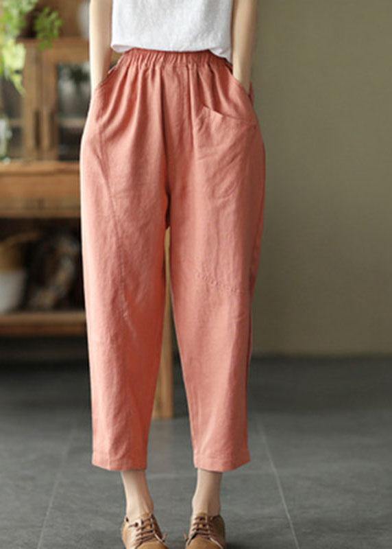Pink Casual Patchwork Linen Pants