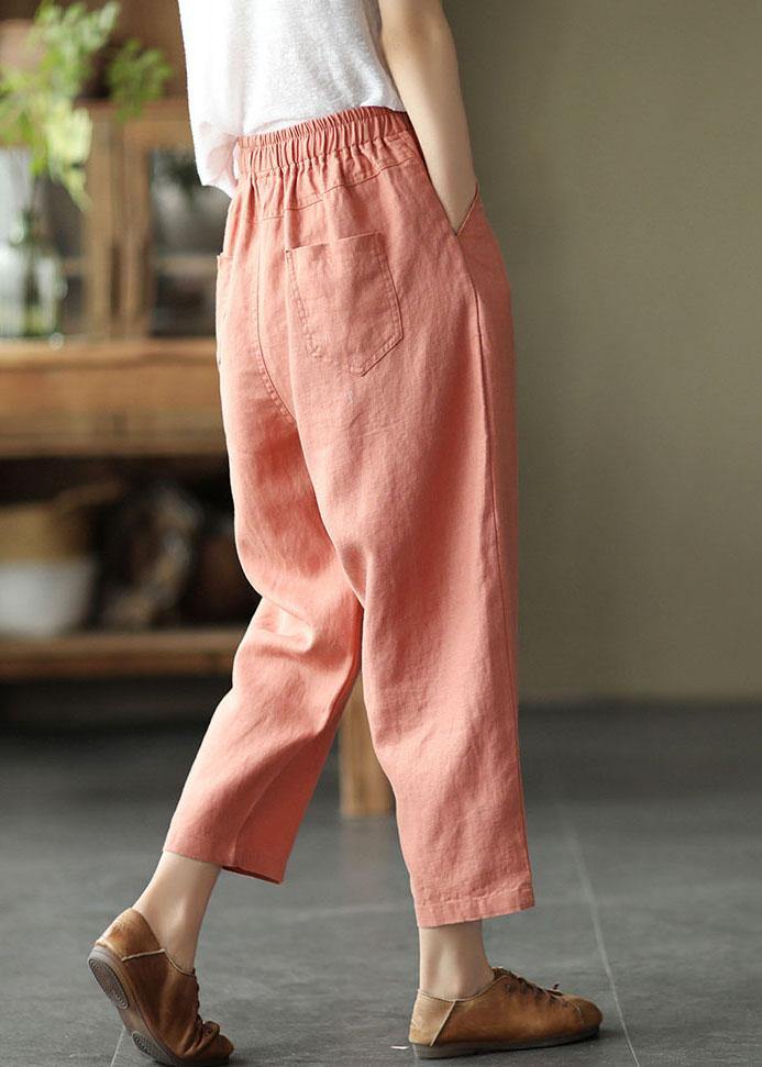 Pink Casual Patchwork Linen Pants