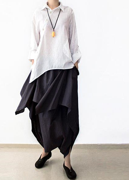 Grey Layered Asymmetrical Linen Carrot Pants