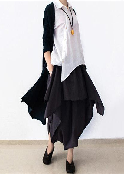 Grey Layered Asymmetrical Linen Carrot Pants