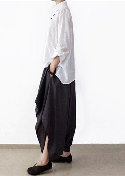 Grey Layered Asymmetrical Linen Carrot Pants
