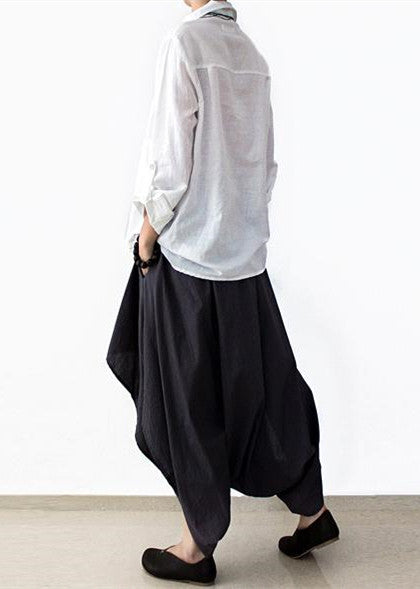 Grey Layered Asymmetrical Linen Carrot Pants