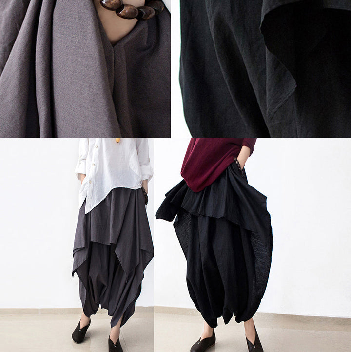 Grey Layered Asymmetrical Linen Carrot Pants