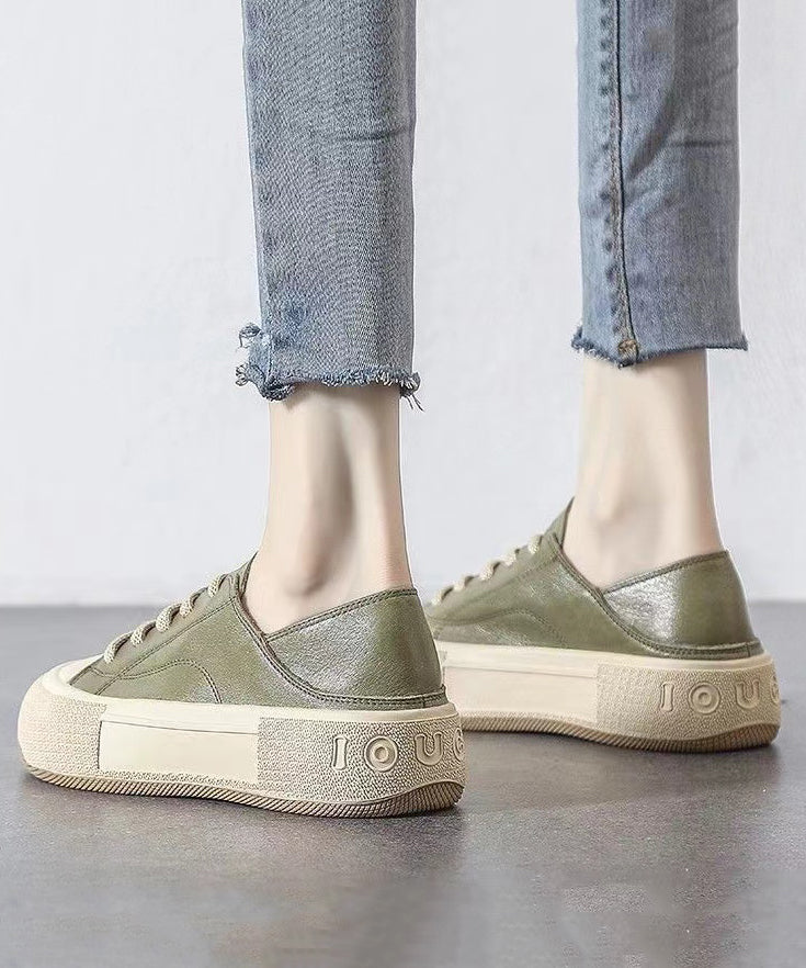 Green Cross Strap Platform Flat Shoes