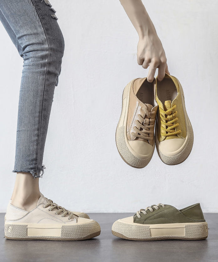 Green Cross Strap Platform Flat Shoes