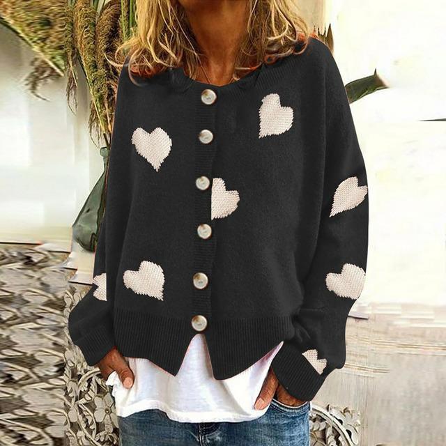 Freya | Heart Print Knit Cardigan