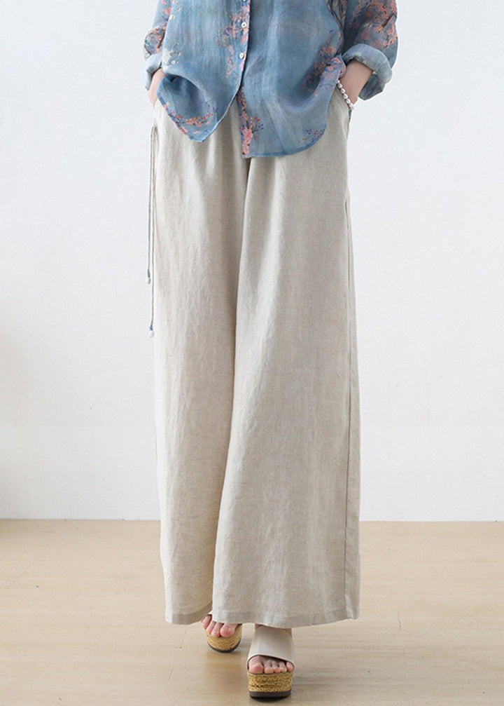 Beige Wide-Leg Handmade Linen Pants