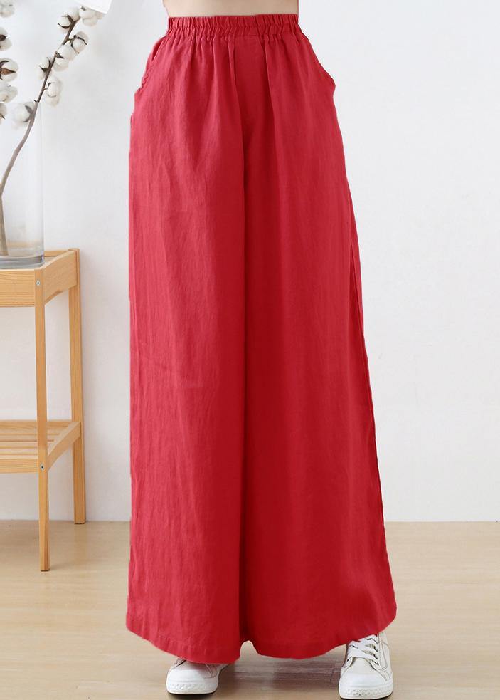 Beige Wide-Leg Handmade Linen Pants