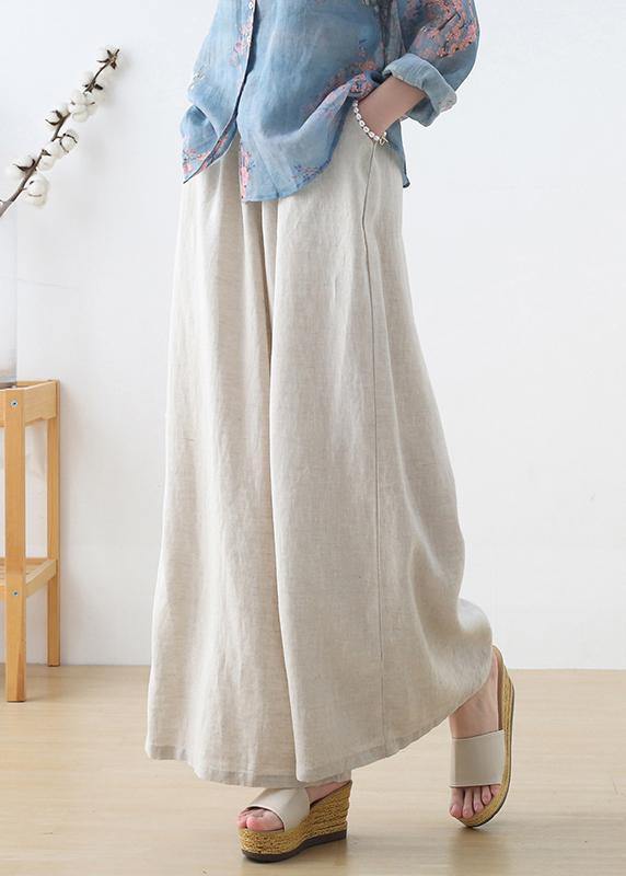 Beige Wide-Leg Handmade Linen Pants