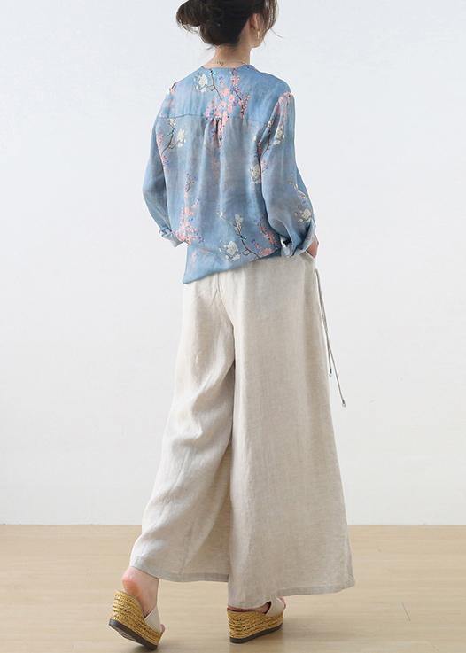 Beige Wide-Leg Handmade Linen Pants