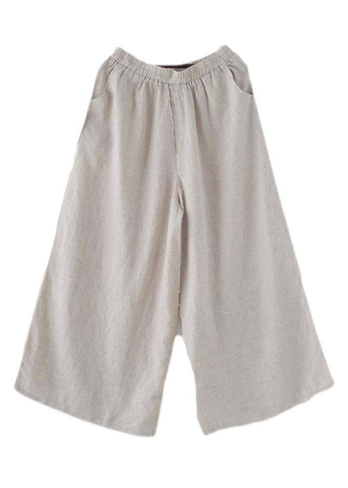 Beige Wide-Leg Handmade Linen Pants